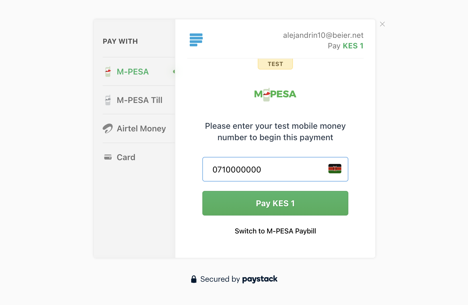 Paystack Payment page